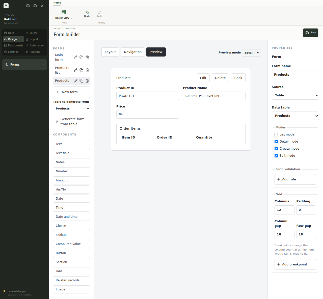 Published inventory app built with ixtable